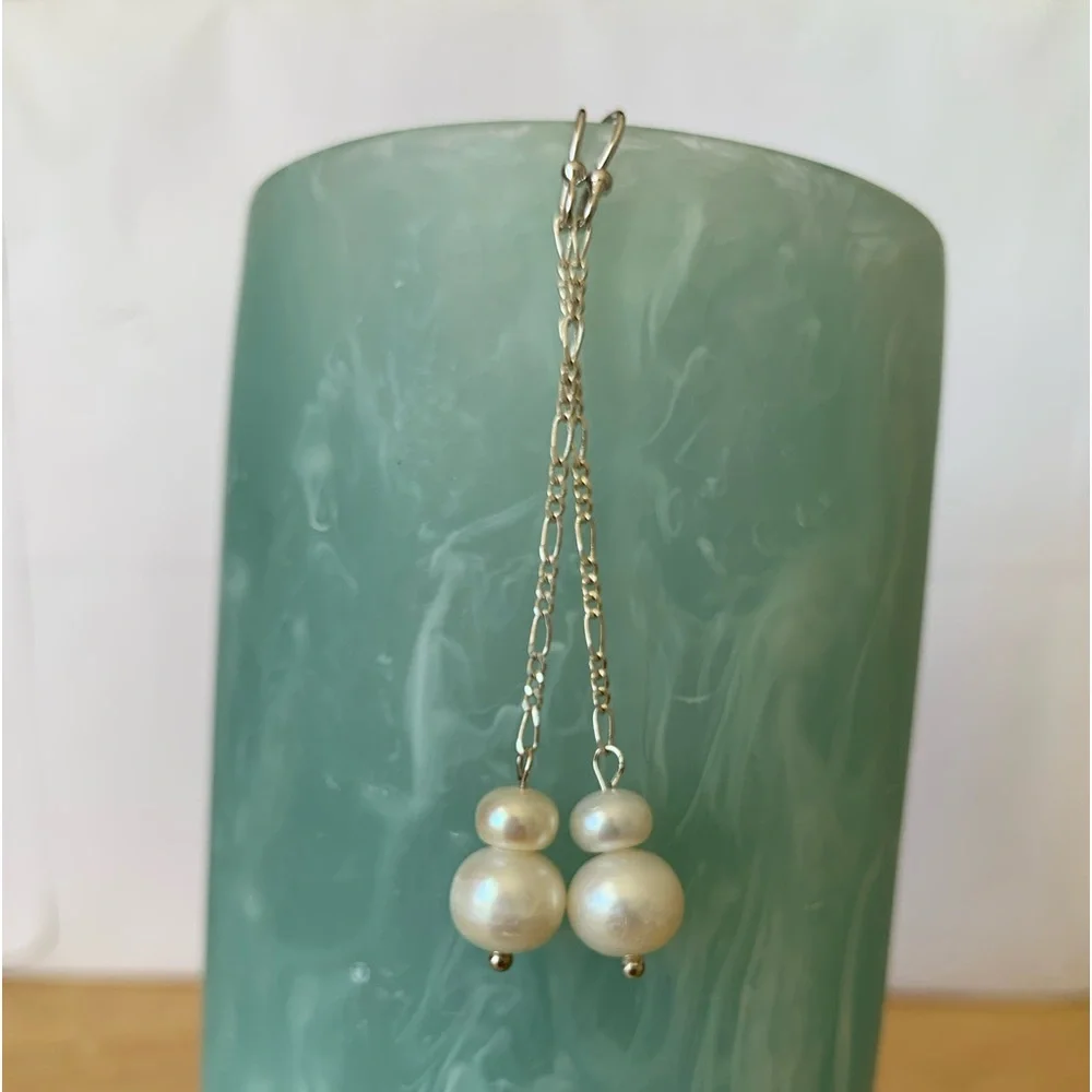 Handmade authentic fresh water pearl drop earrings - Picture 2 of 4